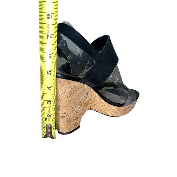 Franco Sarto Gardenia Size 10 M Black and Pewter Cork‎ Wedge Heel Sandals Shoes - Picture 7 of 11